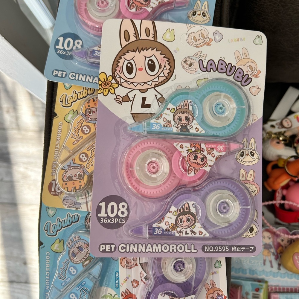 🔥$2 Labubu Pet Cinnamoroll Correction Tape Trio - Pastel Pink, Purple, Blue